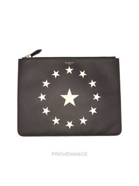 🔴 Givenchy Star Zip Pochette Jour - Black Leather